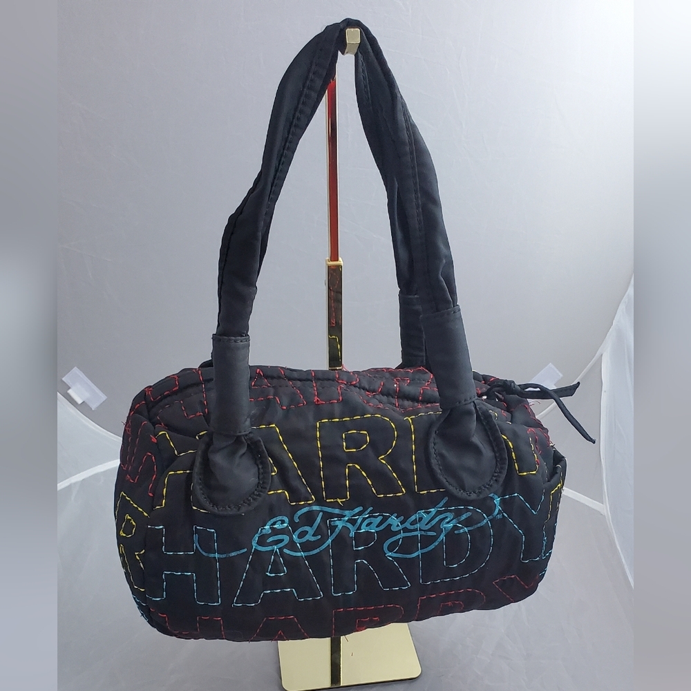 Vintage Ed Hardy Black Shoulder Bag with Multicolor Embroidery